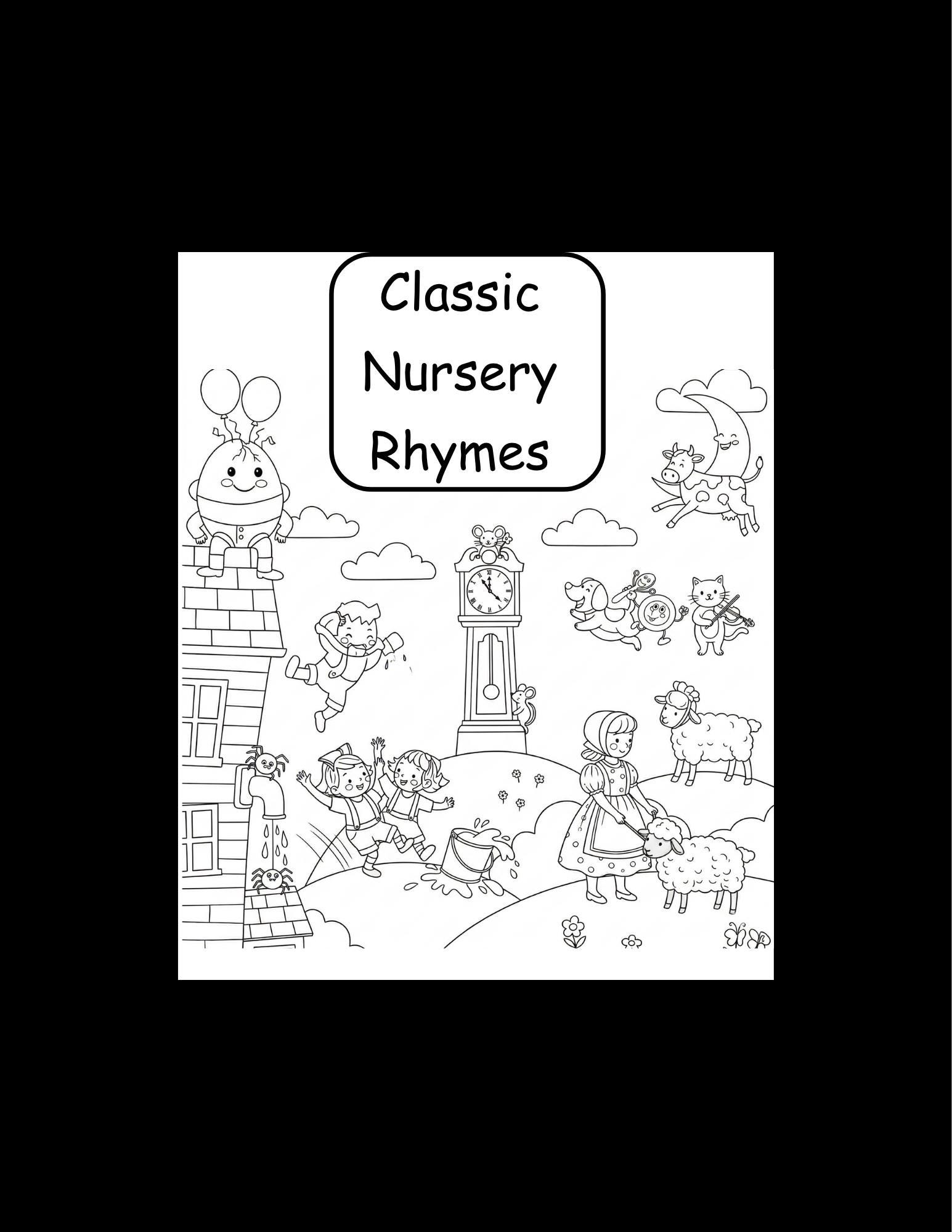 Nursery Rhymes Coloring Book, Classic Rhymes, Printable Pages (digital ...