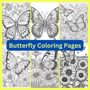 32 Butterfly Coloring Pages, Printable, Instant Download, Stress Relief, Relaxing, Coloring for adults, Digital Download, Butterfly Coloring