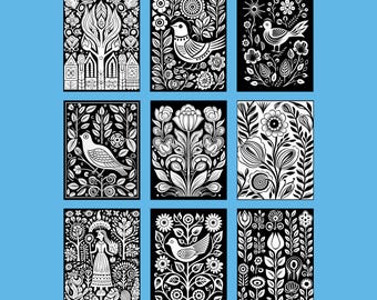 150+ Folk Art Coloring Pages Simple Art in PDF Format (Digital Download)