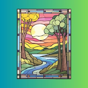 200 Stained Glass Landscapes Coloring Pages for Adults and Kids (Digital Download)
