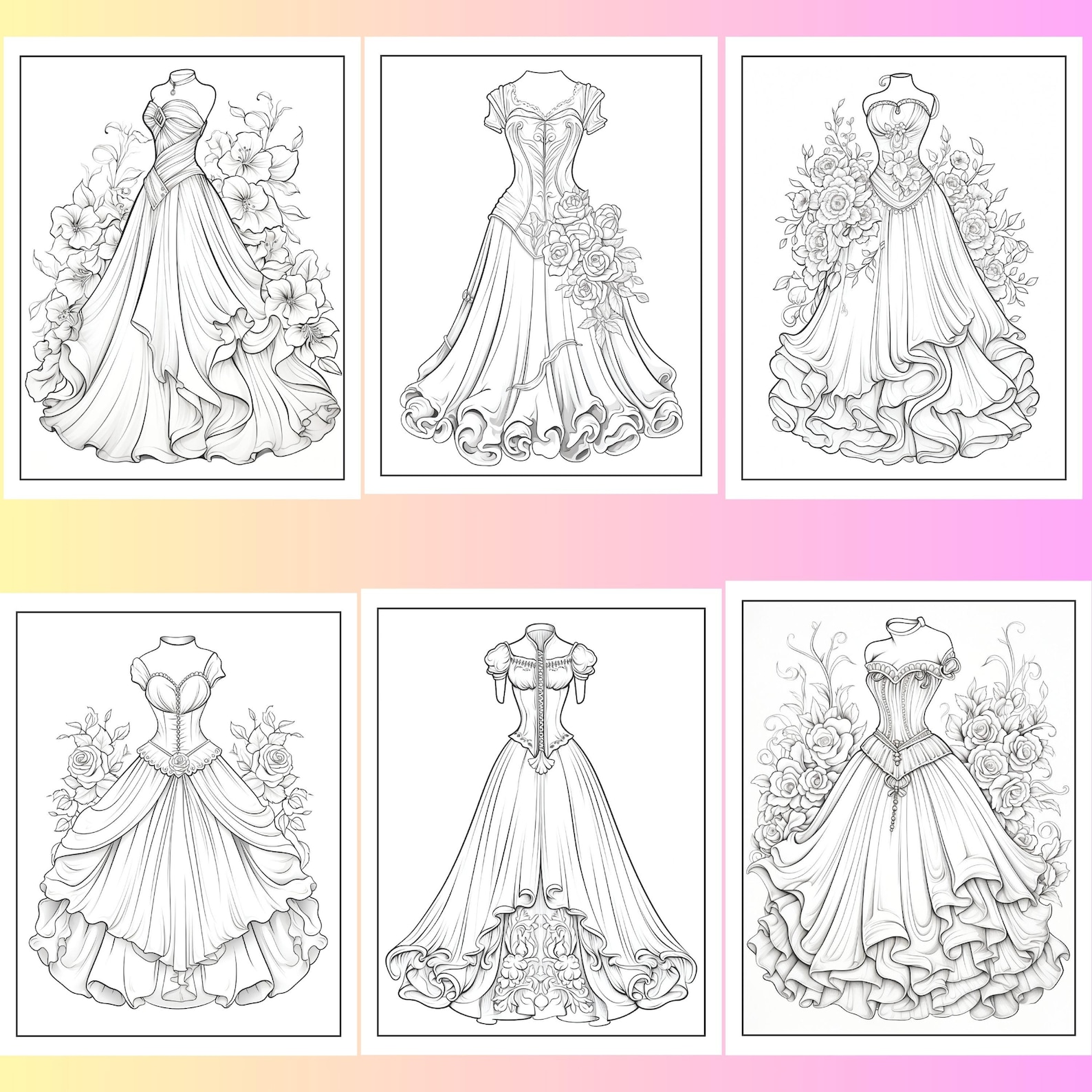 200 Vintage Dresses Coloring Pages, Printable, Instant Download ...