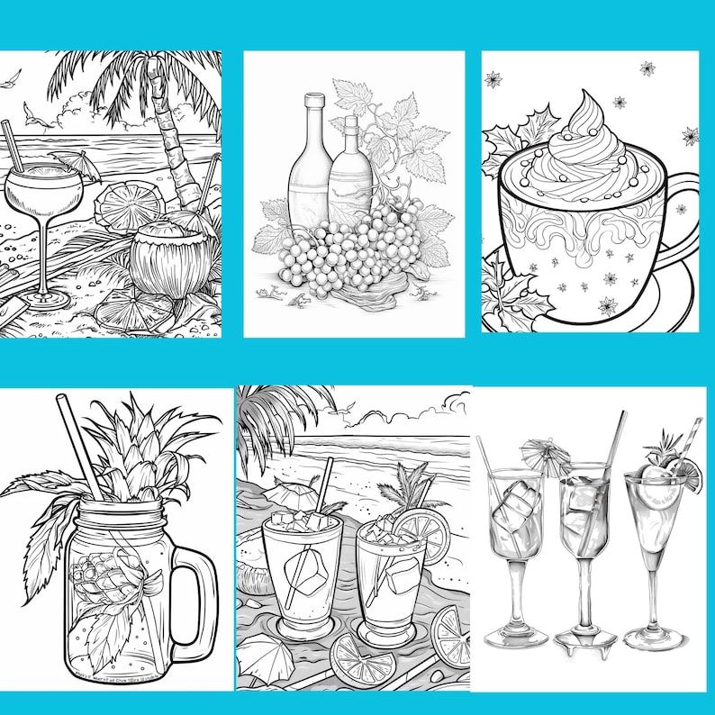 101 Drinks Coloring Pages, Wine, Coffee, Cocktails (Digital Download) image 3