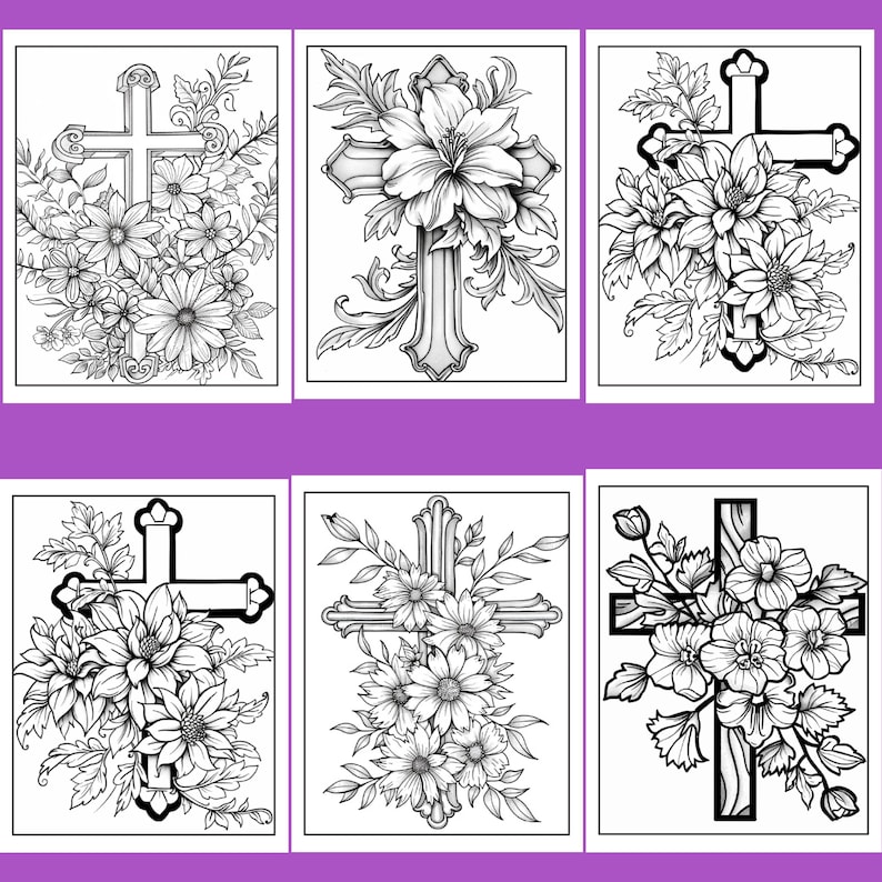 150+ Floral Crosses Coloring Pages, Printable, Instant Digital Download ...