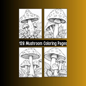 128 Mushroom Coloring Pages, Fungi Illustrations (Digital Download) image 1