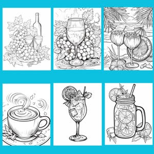 101 Drinks Coloring Pages, Wine, Coffee, Cocktails (Digital Download) image 4