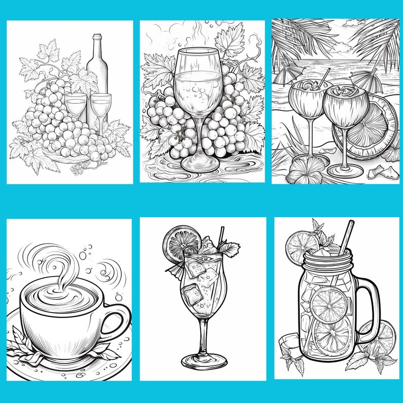 101 Drinks Coloring Pages, Wine, Coffee, Cocktails (Digital Download) image 4