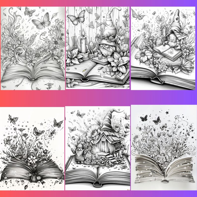 150 Open Book Magic Coloring Pages, Printable, Instant Download, Adult ...