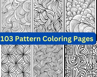 103 Patterns Coloring Pages, Printable, Instant Digital Download, Adult Kid Coloring, Pattern Coloring Book, Retro Pattern Coloring Pages