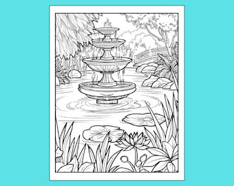 126 Water Garden Coloring Pages, Koi Pond, Water Lily (Digital Download)