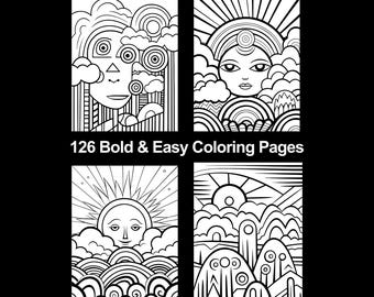 126 Abstract Coloring Pages, Bold & Easy Designs (Digital Download)