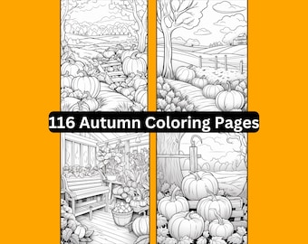 116 Autumn Coloring Pages, Fall Designs (Digital Download)