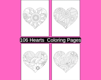 106 páginas para colorear de corazones, mandalas y flores (descarga digital)