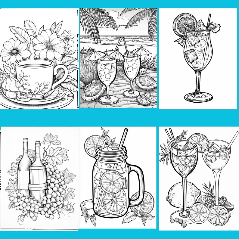 101 Drinks Coloring Pages, Wine, Coffee, Cocktails (Digital Download) image 6