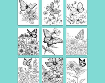 100+ Butterflies & Flowers Coloring Pages in PNG Format (Digital Download)