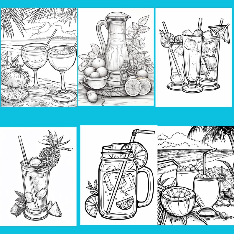 101 Drinks Coloring Pages, Wine, Coffee, Cocktails (Digital Download) image 5