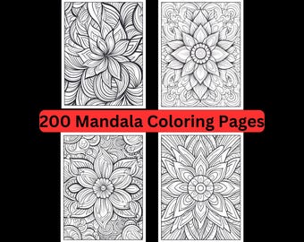 200 kleurplaten met bloemenmandala, stressverlichting (digitale download)