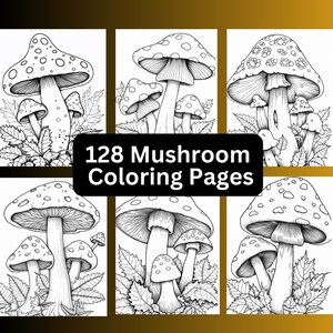 128 Mushroom Coloring Pages, Fungi Illustrations (Digital Download) image 10