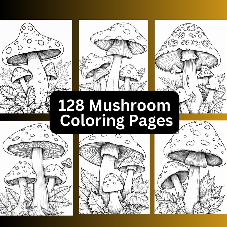 128 Mushroom Coloring Pages, Fungi Illustrations (Digital Download) image 10