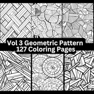 Vol 3: 127 種類の幾何学模様のぬり絵ページ、印刷可能、すぐにデジタルダウンロード可能、大人向け、子供向け、模様のぬり絵、図形のぬり絵