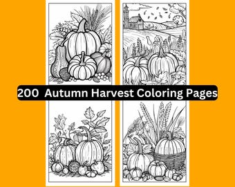 Autumn Harvest Coloring Pages, 200 Printable Designs (Digital Download)