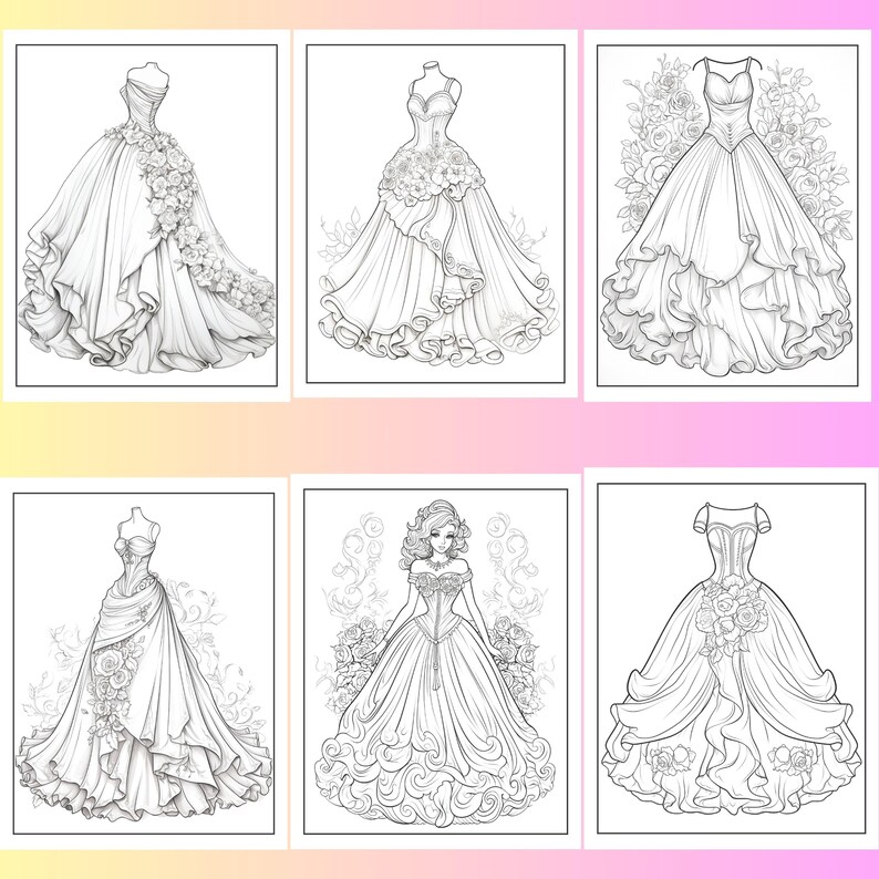 200 Vintage Dresses Coloring Pages, Printable, Instant Download ...
