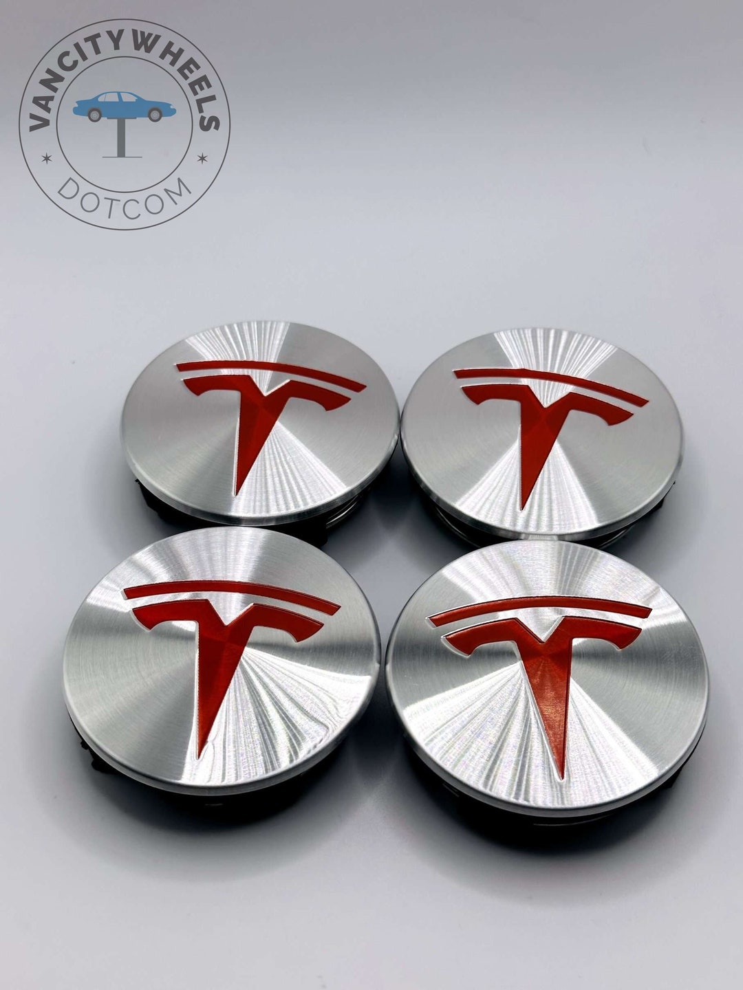 Set of 4 Chrome/red Tesla Alloy Wheel Center Caps 57mm Etsy