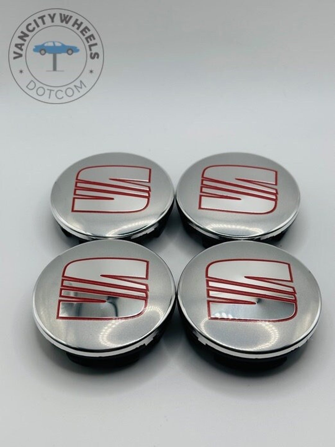 Set of 4 Seat Silver/red Alloy Wheel Center Caps 63mm, Center Hub Caps ...