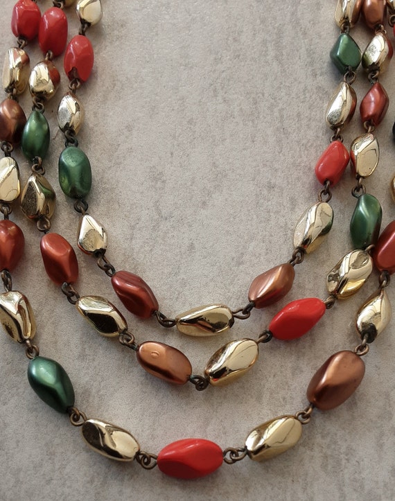 Vintage Triple Strand Multi-Color Metallic Bead A… - image 2