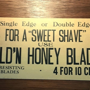 Cartel de tienda vintage, Gold'n Honey Blades, publicidad de hojas de afeitar