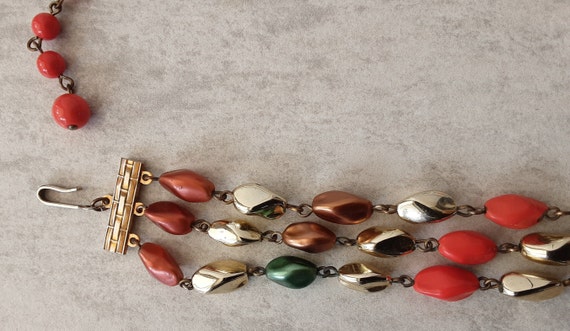 Vintage Triple Strand Multi-Color Metallic Bead A… - image 6