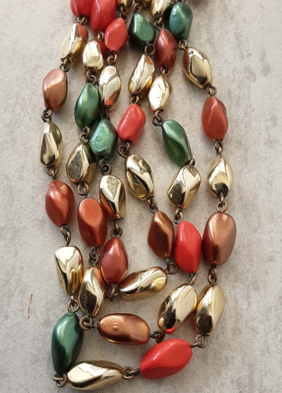 Vintage Triple Strand Multi-Color Metallic Bead A… - image 1