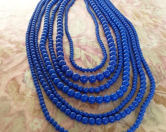 Collier tendance bleu saphir à 7 rangs de perles
