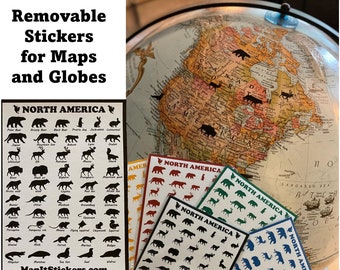 Removable Animal Continent Stickers | Montessori Material | Charlotte Mason Homeschool | Preschool Kindergarten activity | Fine motor | Map