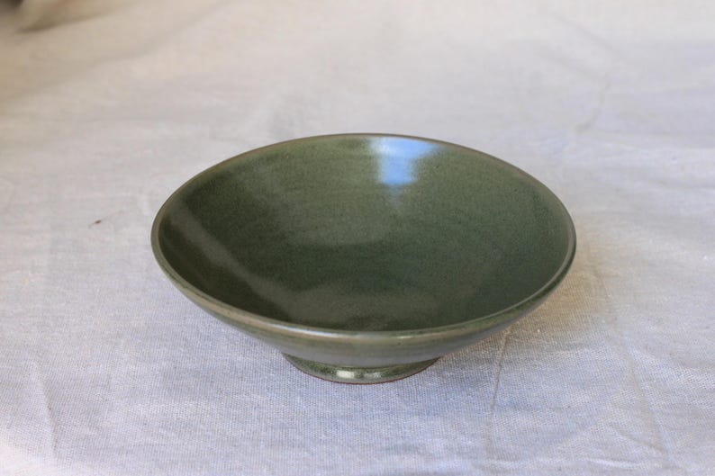 Handmade Ceramic Breakfast Bowl: Lead-Free Glaze, Food Safe Oliver green