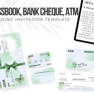 Sparbuch Bankscheck ATM Hochzeitseinladung Vorlage Einzigartige Hochzeitseinladung Bearbeitbar in Free Canva Bild 1