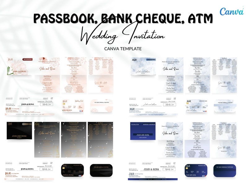 Sparbuch Bankscheck ATM Hochzeitseinladung Vorlage Einzigartige Hochzeitseinladung Bearbeitbar in Free Canva Bild 3