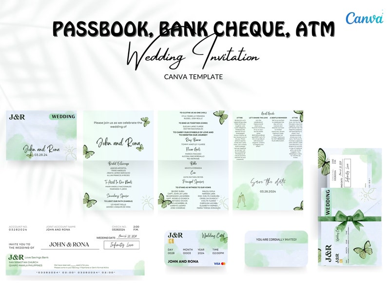 Sparbuch Bankscheck ATM Hochzeitseinladung Vorlage Einzigartige Hochzeitseinladung Bearbeitbar in Free Canva Bild 2