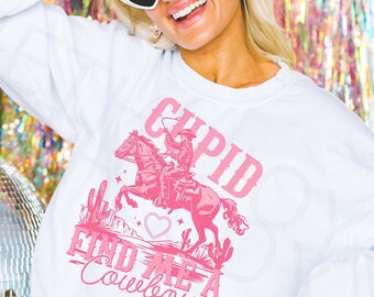 Sudadera vaquera retro de San Valentín, moderna sudadera con estampado de Cupido para madres solteras, regalo para una novia soltera divertida, regalo navideño para una amiga.