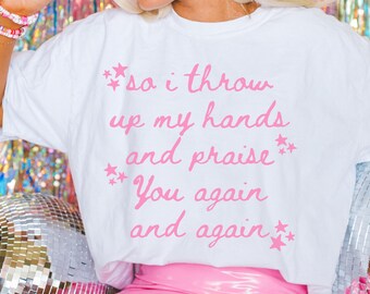 Camiseta para el culto dominical, camiseta cristiana divertida de gran tamaño, idea de regalo religioso para mujeres, camiseta de fe "Alabado sea Jesús", ropa para campamentos de iglesia