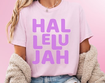 Camiseta con tipografía de Aleluya, camiseta moderna y llamativa para la adoración, camiseta gráfica cristiana basada en la fe, camiseta divertida para campamentos de iglesia, regalo para amigos.