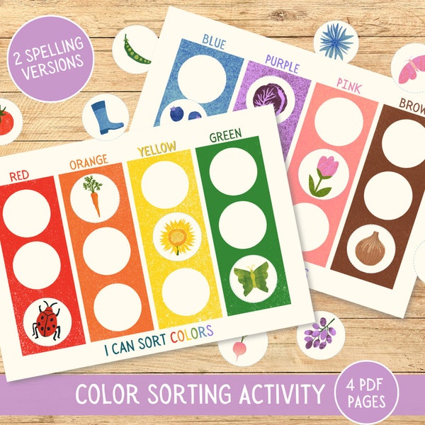 Printable Toddler color sorting activity, fine motor skills, toddler development; printable toddler activity; montessori homeschool resource