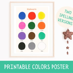 Farben Poster drucken, Montessori Materialien, Lernposter, Waldorf Design, Montessori Poster, Kinderzimmer, homeschooling