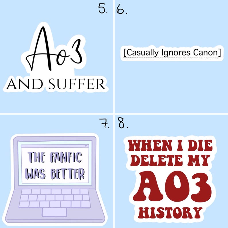 Pegatinas temáticas de fanfiction / Ao3 / Romance oscuro / Kudos / Acabado personalizable / Pegatinas para portátil / imagen 2