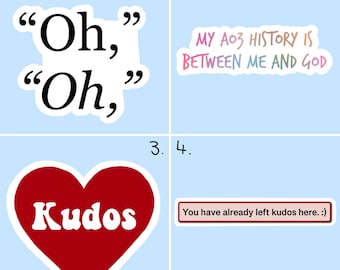 Fanfiction Themed Stickers | Ao3 | Dark Romance | Kudos | Customisable Finish | Laptop Stickers |