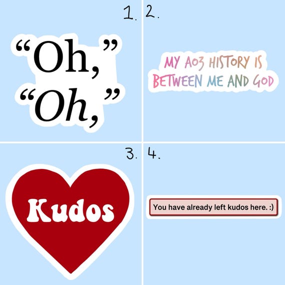 Fanfiction Themed Stickers | Ao3 | Dark Romance | Kudos | Customisable Finish | Laptop Stickers |