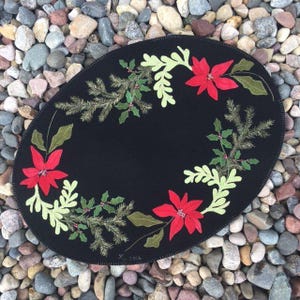 Winter Solstice Wool Applique Mat Kit | Holiday Poinsettia Candle Mat | Granny’s Legacy Pattern