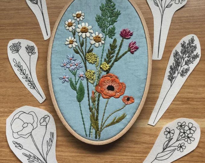 Wildflower Embroidery | Stick and Stitch Kit: 9 Botanical Designs - Etsy - Botanical Embroidery Kits With Design Pattern