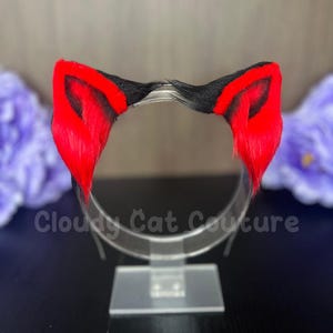Micro Emo Red Faux-Fur Kitten Ears Handmade Cosplay Cat Headband