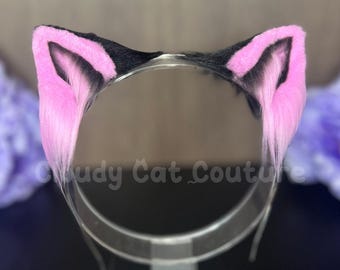 Micro Emo Pink Faux-Fur Kitten Ears Handmade Cosplay Cat Headband