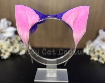Pink & Purple Handmade Kitten Ears, Faux-Fur Cat Headband, Cosplay